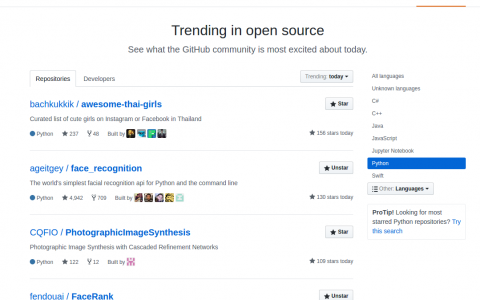 FaceRank Github Trending Python 排名第4